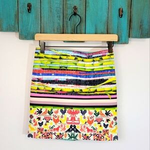 Clover Canyon "Surf Shack" neoprene rooster and bamboo print bodycon skirt